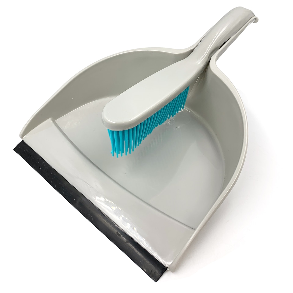 image 1 of Pet Hair Remover Dustpan and Brush Set with Soft Rubber Bristles and Wide Dustpan
