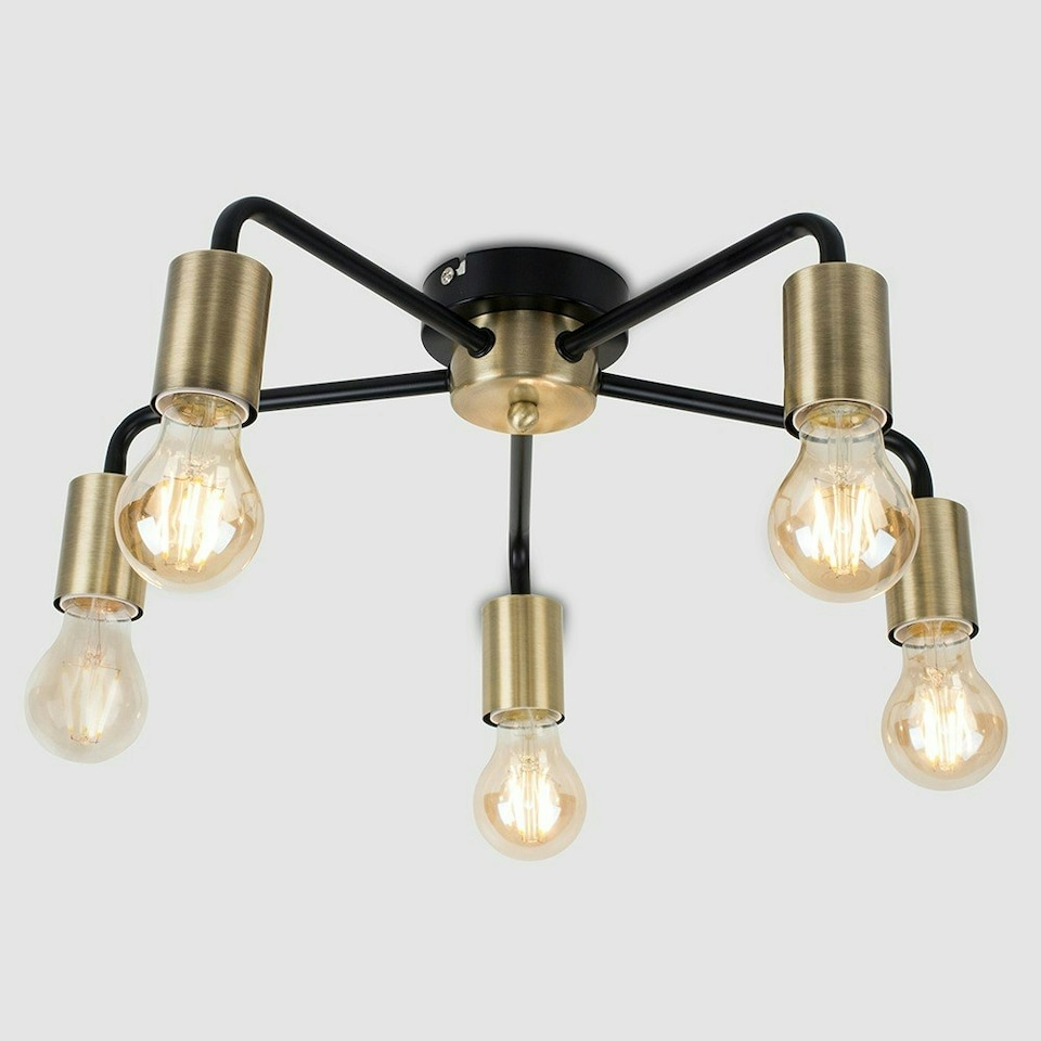 image 1 of ValueLights Steampunk Style Antique Brass And Matte Black 5 Way Ceiling Light Fitting