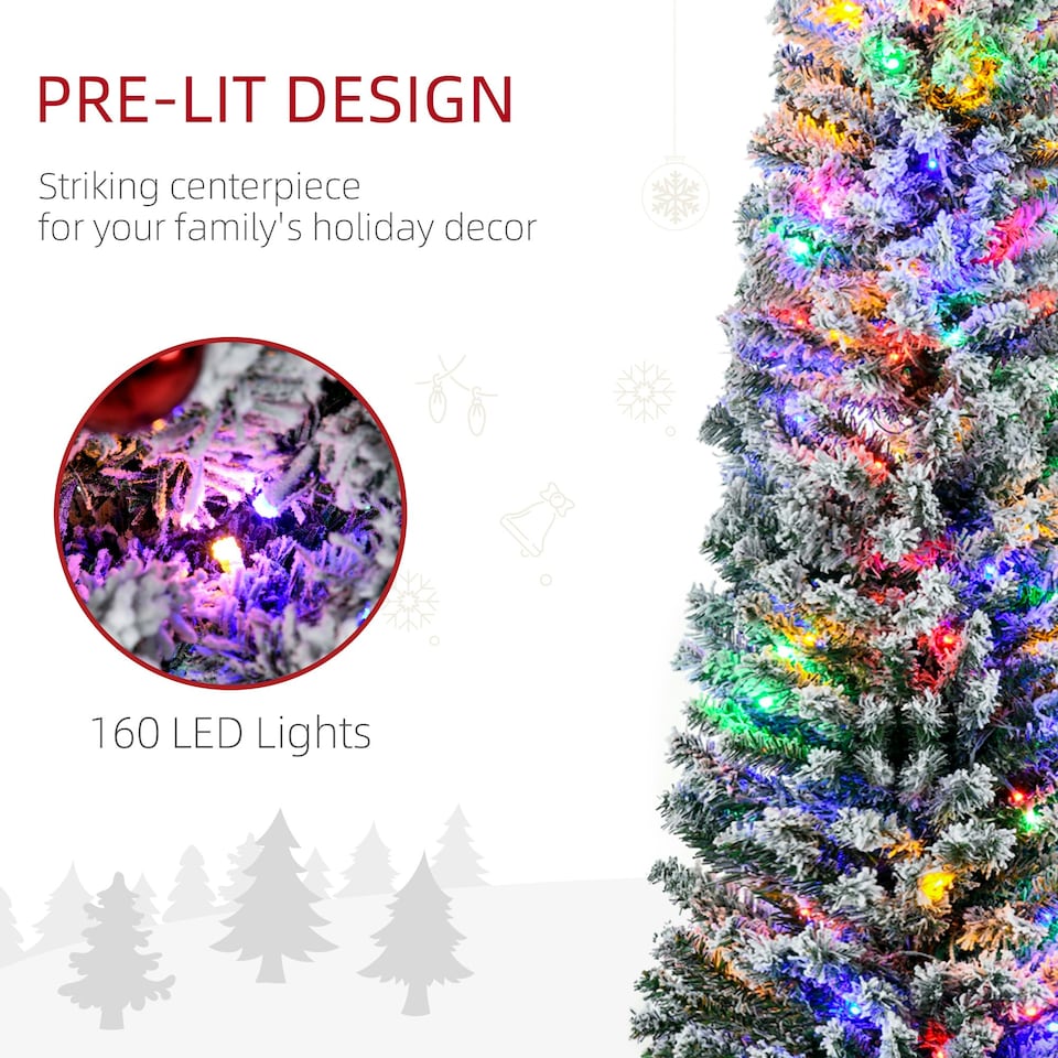 image 1 of HOMCOM 6' Artificial Christmas Tree with Flocked Tips, LED Lights, Decoration