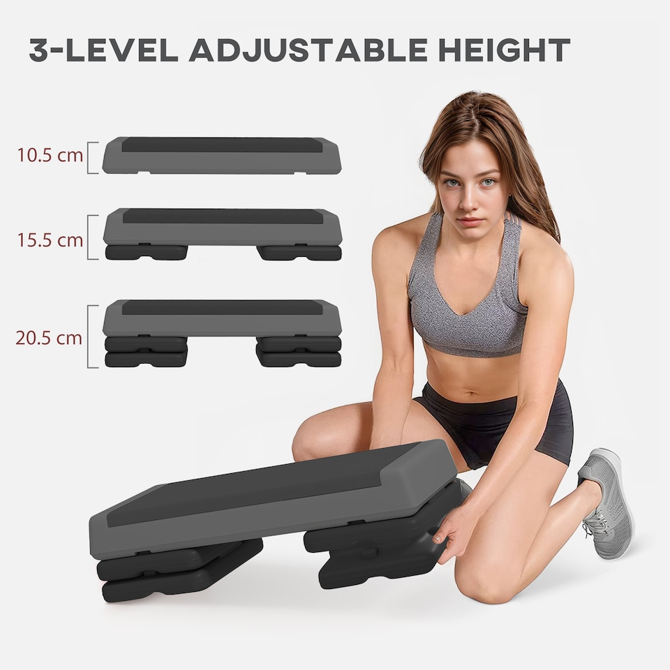 image 1 of SPORTNOW Aerobic Step, 10.5/15.5/20.5cm Exercise Stepper for Home, Grey | Grey
