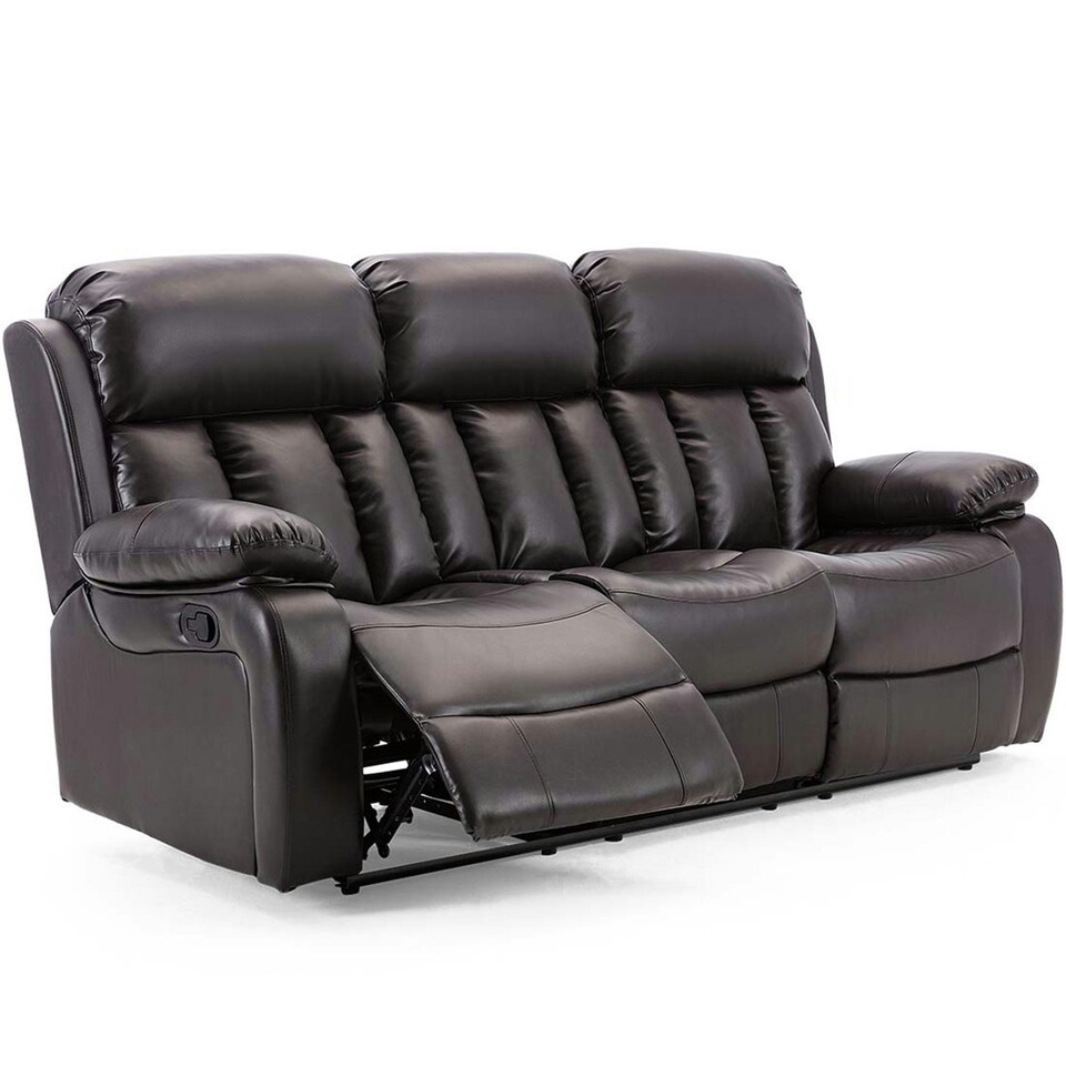 image 1 of Chester 3 Seater Manual High Back Bonded Leather Recliner Sofa (Brown