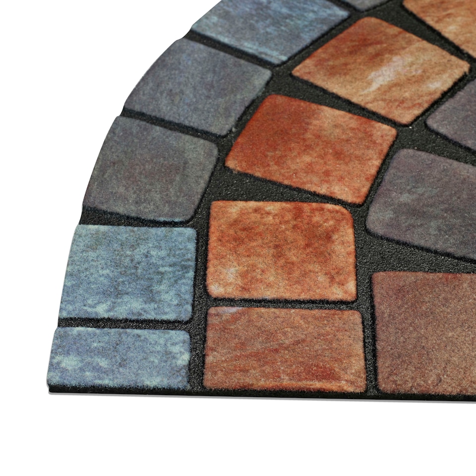 image 1 of Nicoman Rubber Elegant Blue Tile Halfmoon Doormat - 75x44cm