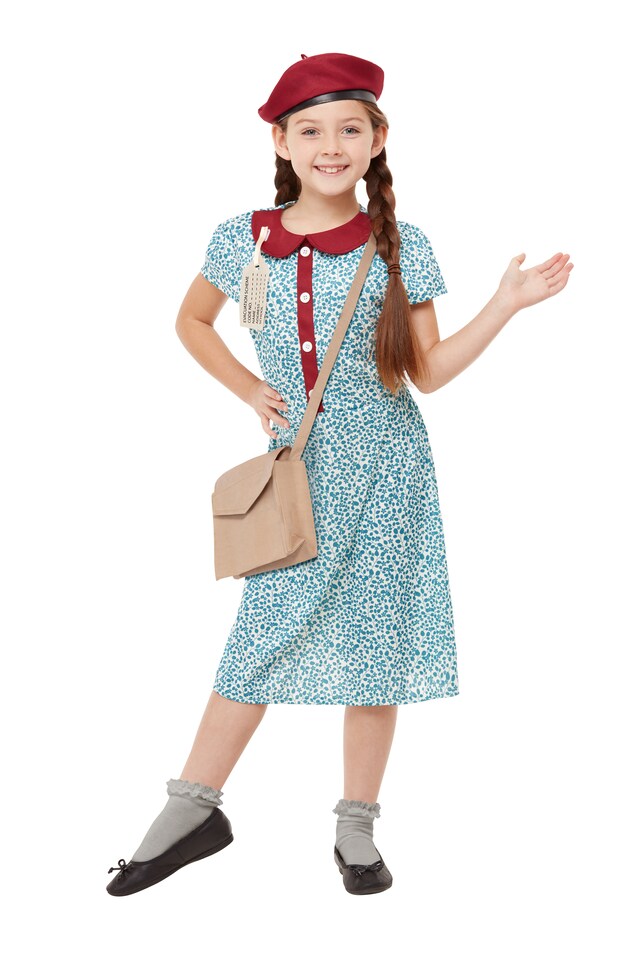 image 1 of 40s Wartime Girls Fancy Dress 1940s WW2 Kids Historical Costume Outfit Large 10-12 Years