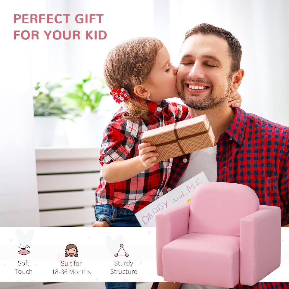 image 1 of HOMCOM Kids Mini Sofa Armchair Seat 2 In 1 Table Chair Set for 3 years | Pink | One Size