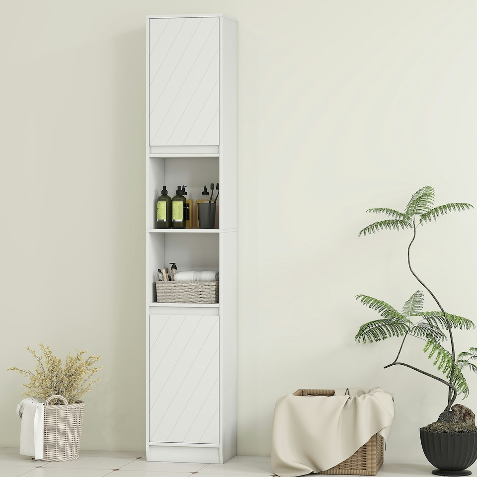 image 1 of HOMCOM Narrow Bathroom Storage Cabinet with Open Compartment, White White