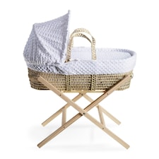 Clair de Lune Dimple Palm Moses Basket With Folding Stand - White
