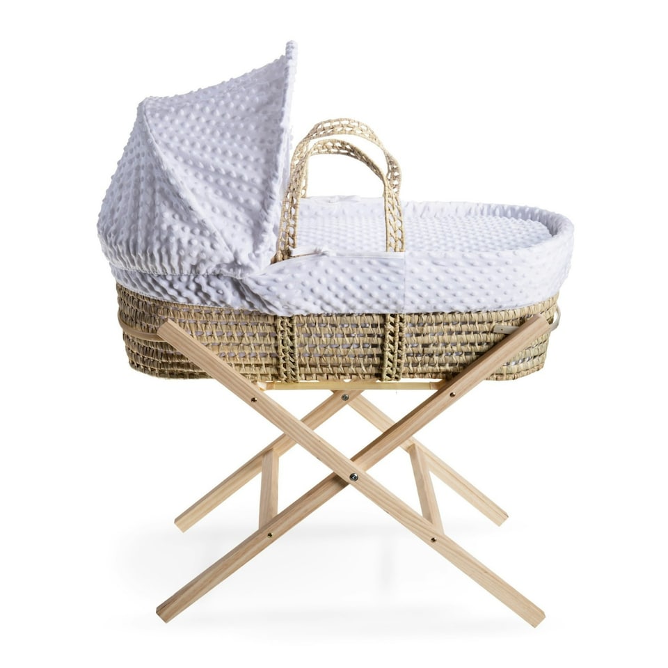image 1 of Clair de Lune Dimple Palm Moses Basket With Folding Stand - White
