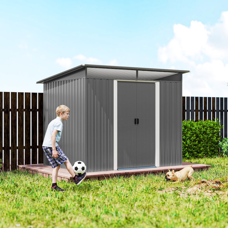 image 1 of Outsunny Garden Shed Outdoor Storage Tool Organiser w/ Double Sliding Door | Grey | Light Grey