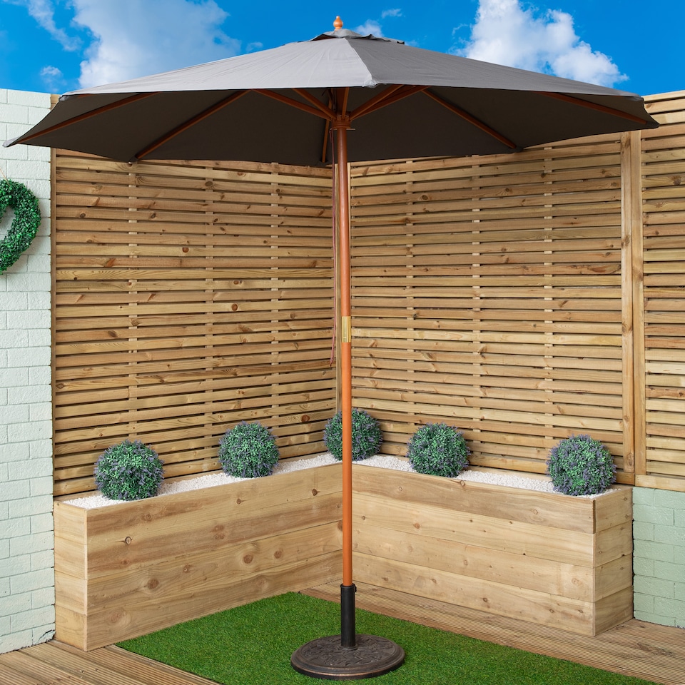 image 1 of Samuel Alexander 2.7m Outdoor Wooden Garden Parasol Sun Shade with Carry Bag in Grey