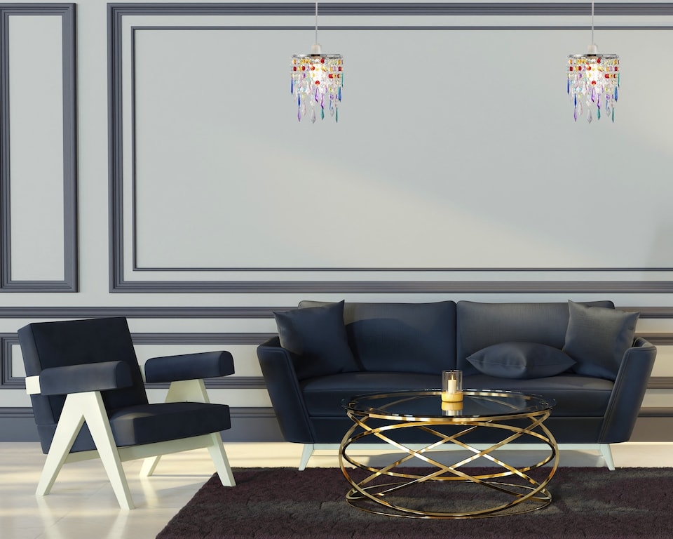 image 1 of Modern Waterfall Design Pendant Shade with Multi Colour Acrylic Drops and Beads | Multi