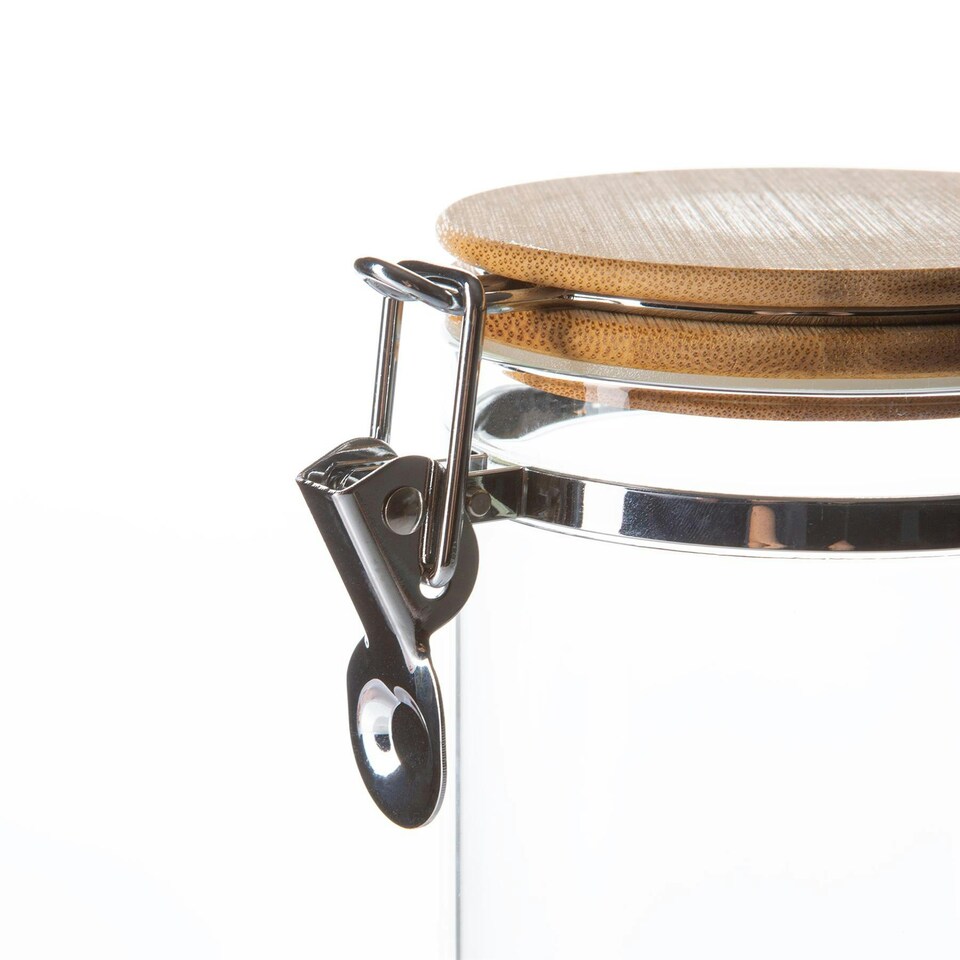 image 1 of Argon Tableware Glass Storage Jars with Wooden Clip Lids - 1.75 Litre - Pack of 3