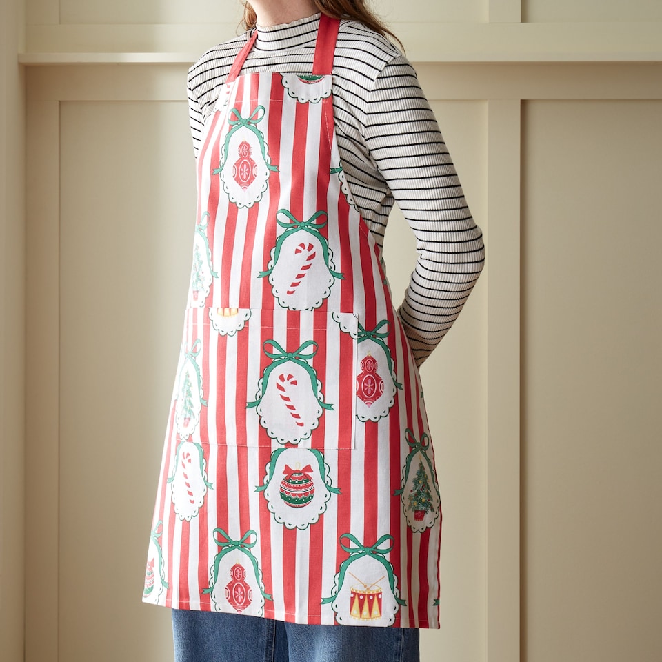 image 1 of Catherine Lansfield Christmas Vintage Stripe Cotton Kitchen Adult Apron