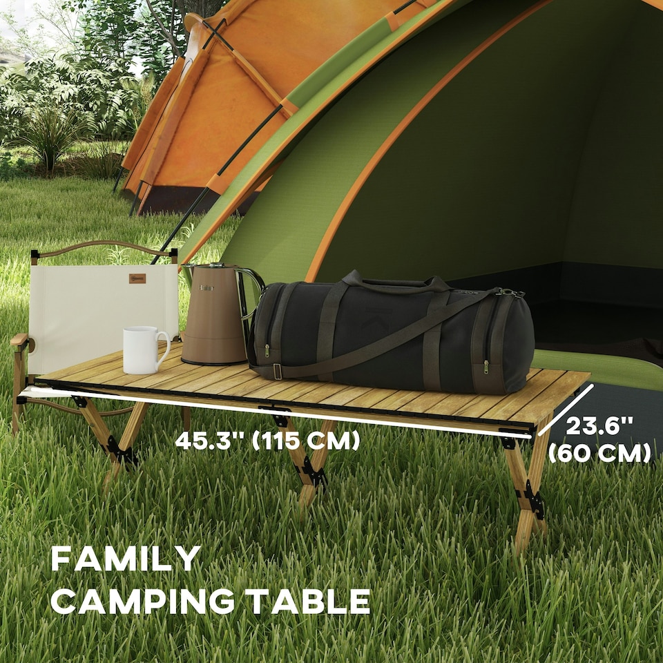 image 1 of Outsunny Folding Camping Table Aluminium Picnic Table with Roll-Up Top Natural