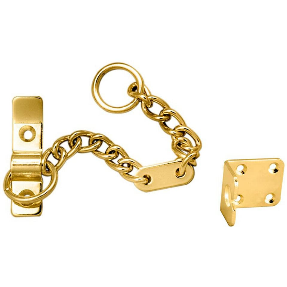image 1 of Heavy Duty Door Security Chain 195.5mm Length Electro Brassed Door Restrictor