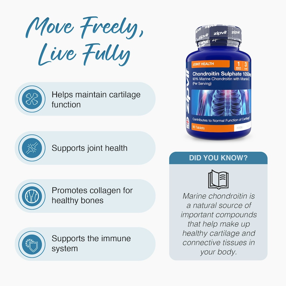 image 1 of Zipvit Chondroitin Sulphate 1050mg, Joint & Cartilage Support with Vitamin C, 90 Tablets, 1-Month Supply