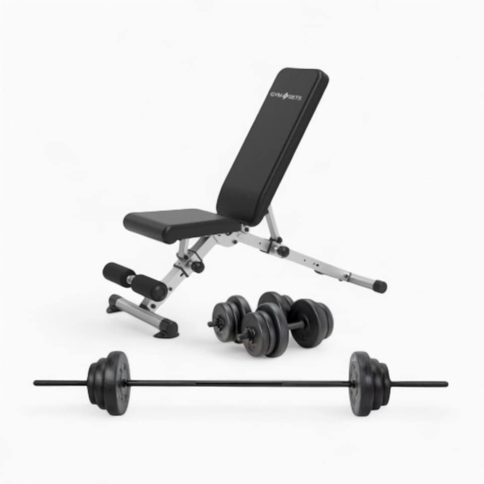 image 1 of GYM SETS GymSets Adjustable Dumbbell Barbell Set V2 | 60kg Set / With Grey Bench +