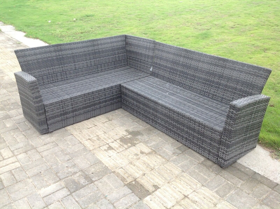 image 1 of Fimous High Back Grey Mixed Outdoor garden furniture Rattan Corner Sofa Dining Set Table 6 Seater left corner