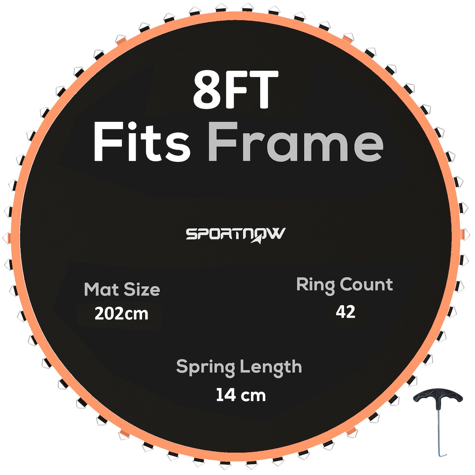 image 1 of SPORTNOW Trampoline Replacement Mat with Eight Rows of Stitching, Spring Pull Tool, 42 V-Hooks, for 8ft Trampoline, Using 14cm Springs, Trampoline Jumping Mat, Orange | Orange
