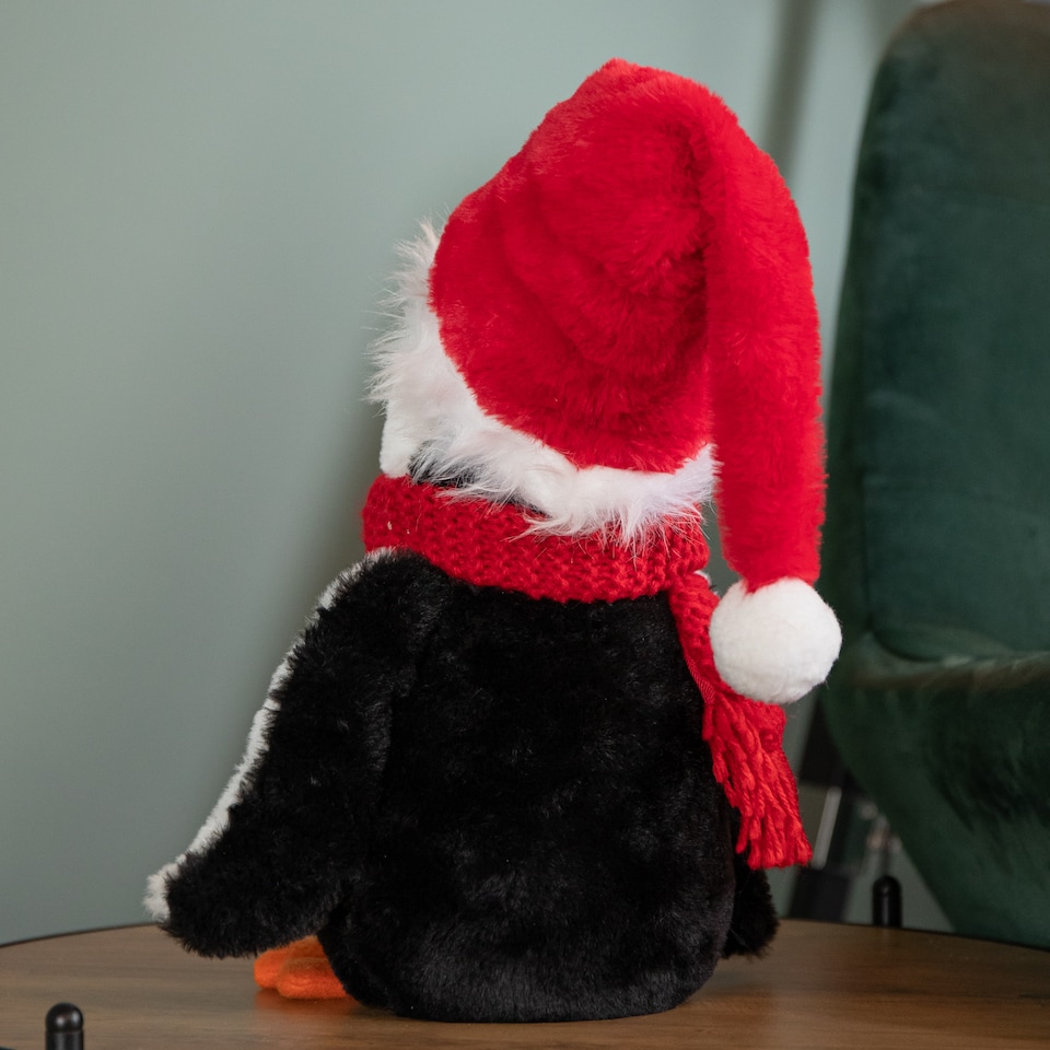 image 1 of 22cm Soft Cuddly Puppa Penguin Christmas Decoration with Santa Hat