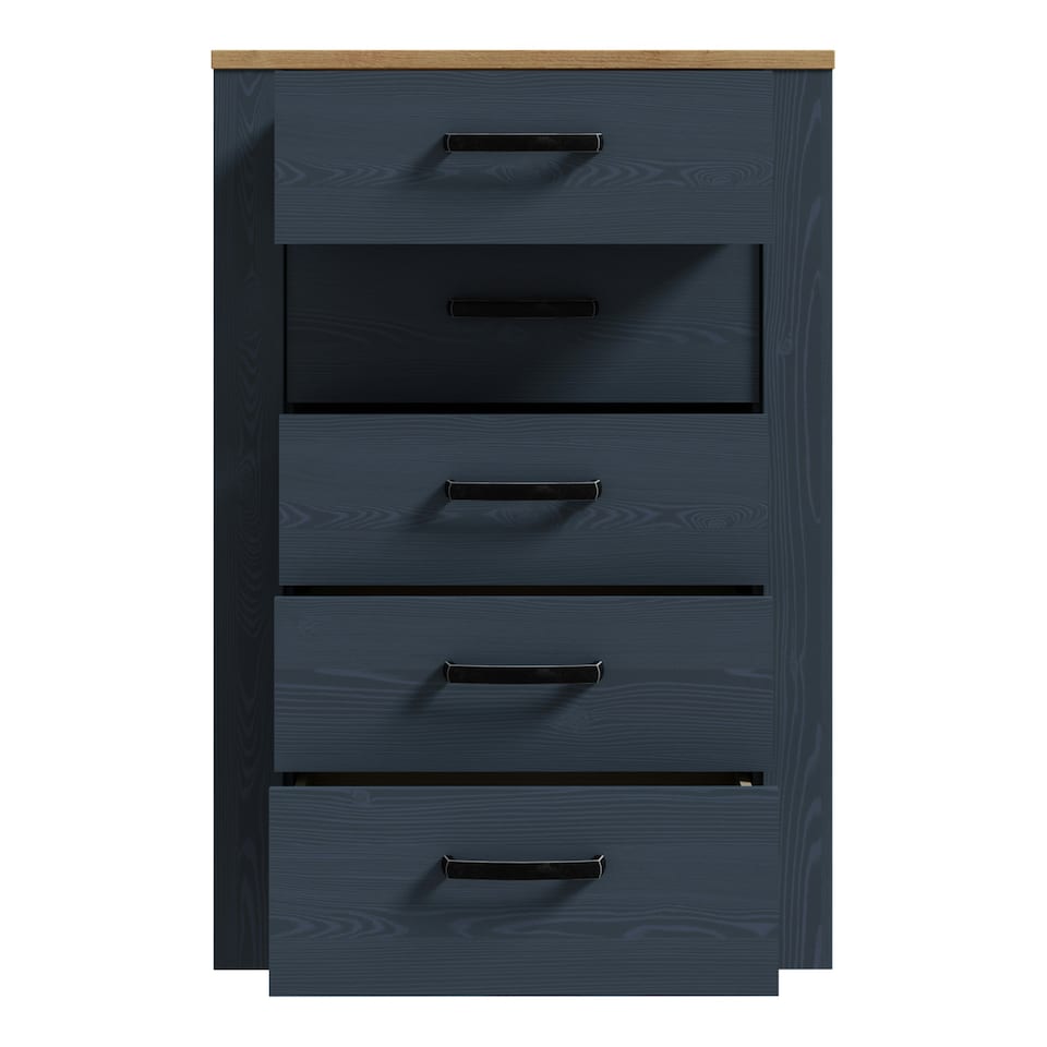 image 1 of Bohol 5 Drawer Narrow Chest in Riviera Oak/Navy