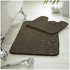 VELVETIO 2Pc Pebble Bath Mat Set Memory Foam Bathroom Toilet Rugs Brown | Natural