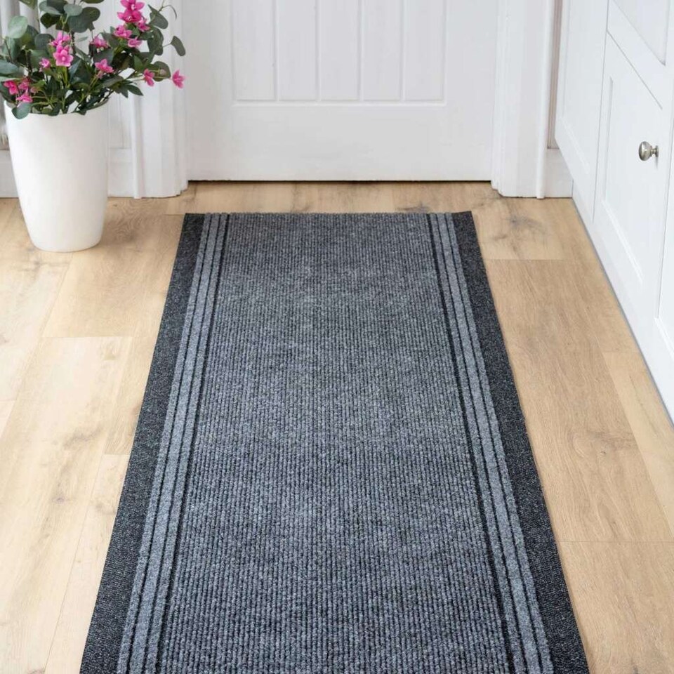 image 1 of kukoon 3ft - 39ft Long Dark Grey Hallway Runner Rug Stair Carpet Mat 80cm x 914cm