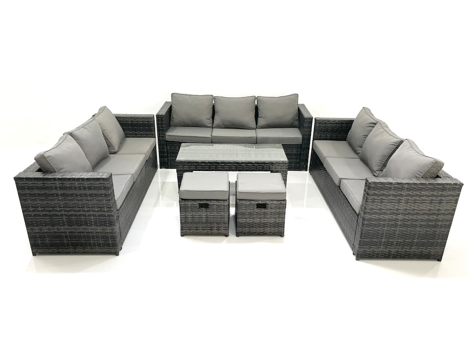 image 1 of Fimous Outdoor Garden Furniture Set 11 Seater Rattan Sofa Set with Coffee Table 2 Small Footstools Dark Grey Mixed