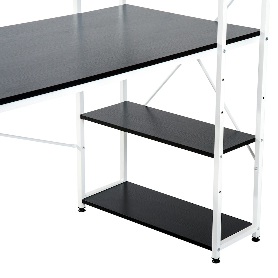 image 1 of HOMCOM Computer Desk Laptop Table w/4-tier Bookshelf Metal Frame Black, White