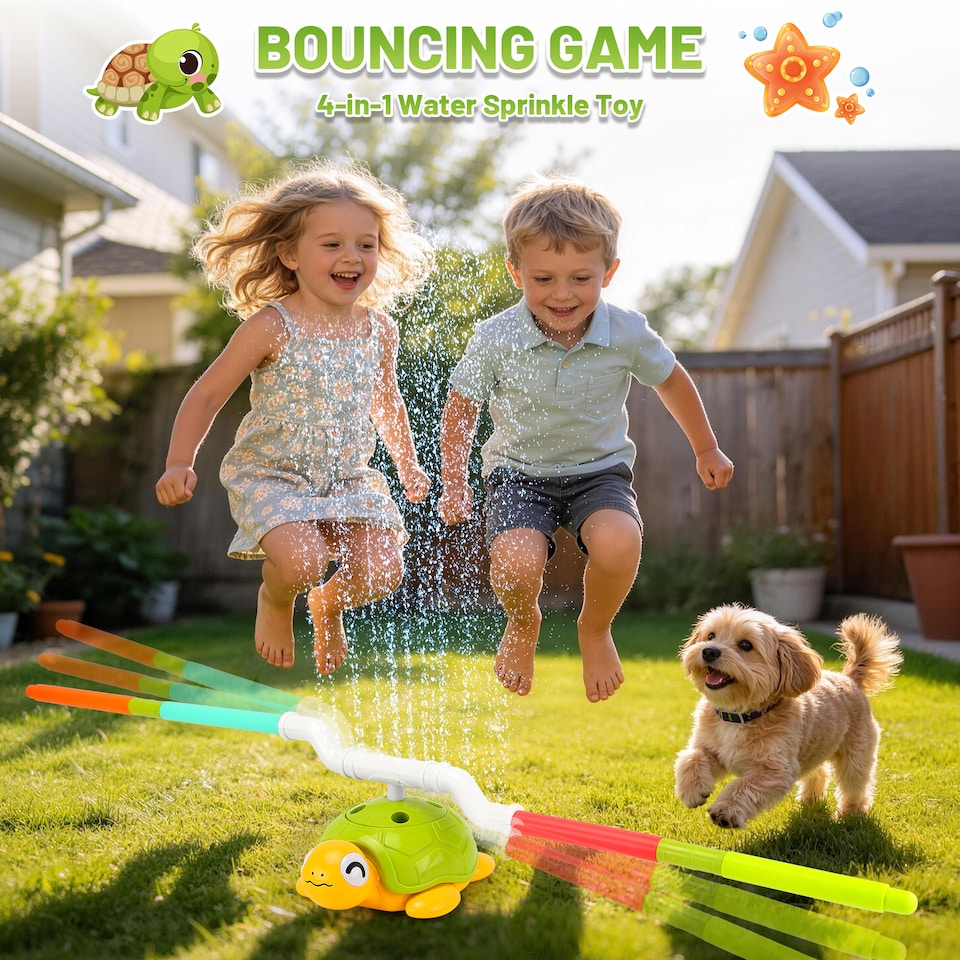 image 1 of Kids Turtle Water Sprinkler Play Set with Rings, Nets & Balls - Outdoor Splash Toy for Toddlers
