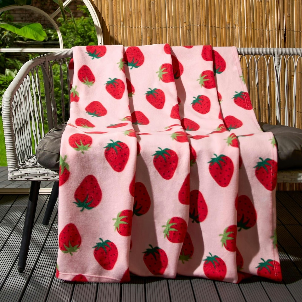 image 1 of OHS 10 x Strawberry Ultra Soft Polar Throw Blanket, 120x150cm - Pink