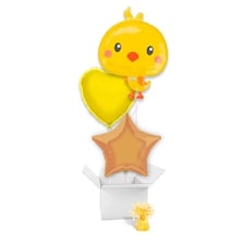 Easter Chicky Balloon Bouquet - 3 Inflated Balloons In A Box Yellow