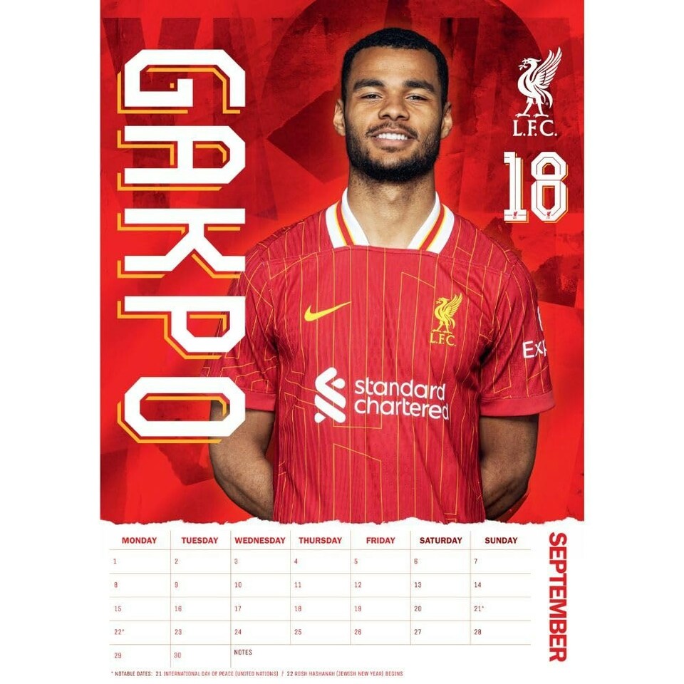 image 1 of Liverpool FC 2025 A3 Wall Calendar - Red/White/Black - One Size