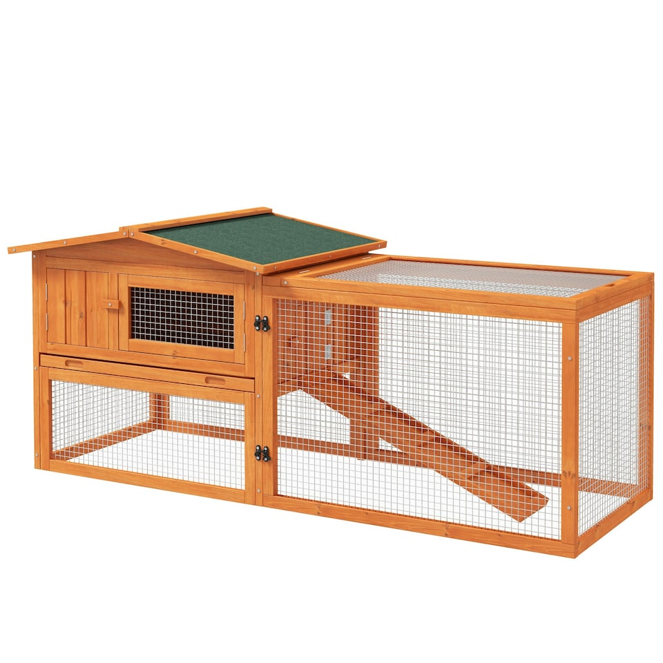 image 1 of PawHut Rabbit Hutch, Bunny Cage with Run & Sliding Tray, Hay Rack, Orange
