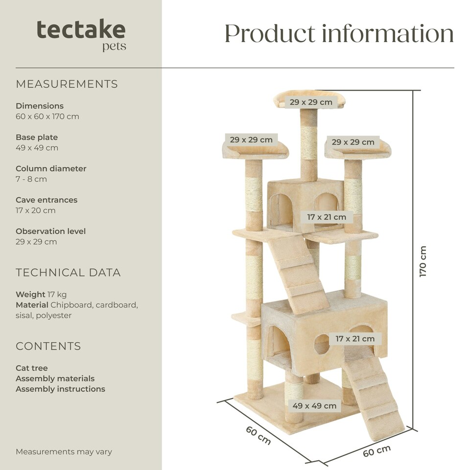 image 1 of Cat Tree Mogli - 170 cm, sisal cat scratching post - Beige