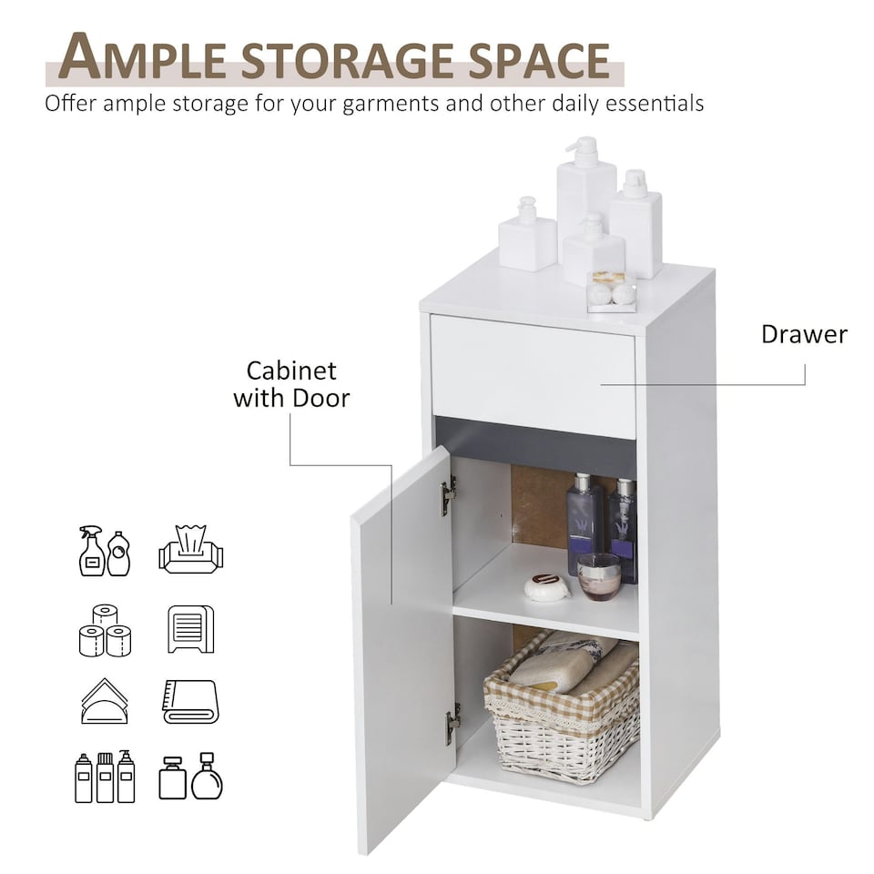 image 1 of HOMCOM Modern Minimalistic Bathroom Storage Cabinet Drawer Cupboard Shelf White