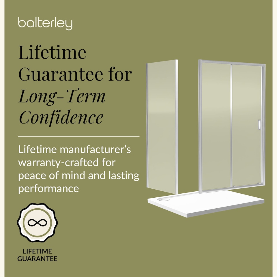 image 1 of Balterley Sliding Shower Suite with Safety Glass Door, Side Panel & Tray in | Silver | Chrome | 3