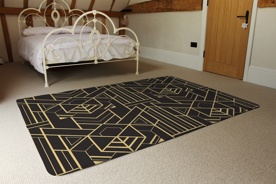 image 1 of Golden Lined Shape Rug | Multi