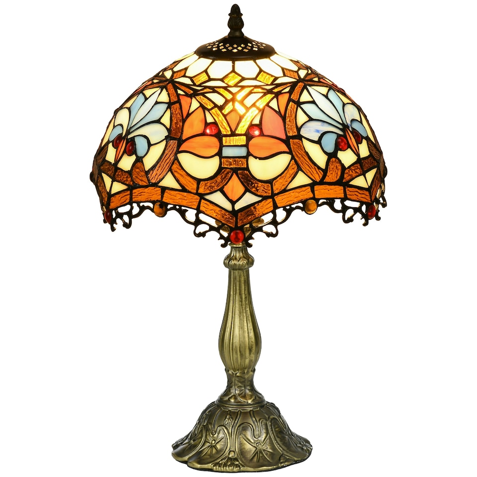 image 1 of HOMCOM Stained Glass Table Lamp, Handmade Antique Bedside Lamp