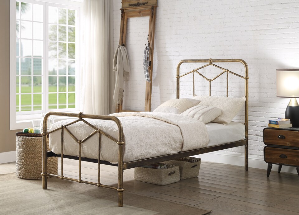 image 1 of 3ft Single Retro bed frame,antique bronze,metal.Rustic,industrial tubular | Bronze | Single