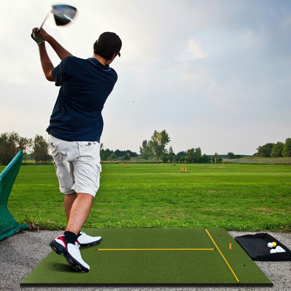image 1 of COSTWAY Golf Hitting Mat Standard Real Feel Golf Practice Mat