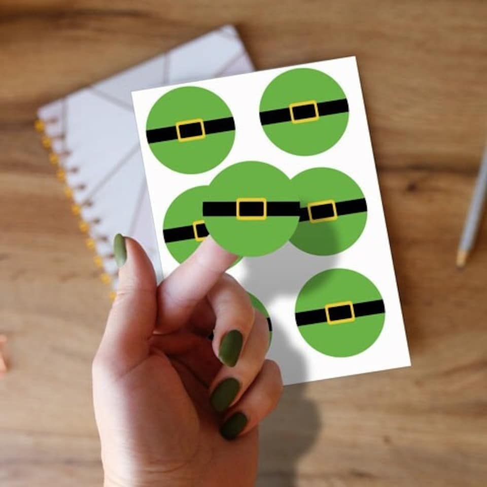 Christmas Elf Belt Round Stickers 88mm - Sheet of 6 - Tesco Groceries