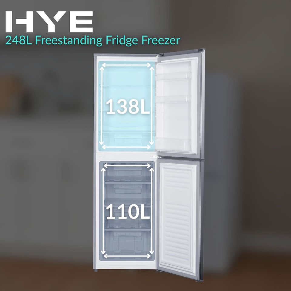 image 1 of HYE 50-50 Freestanding Fridge Freezer, 248 Litre, 55cm, Silver - RF01FF248S01