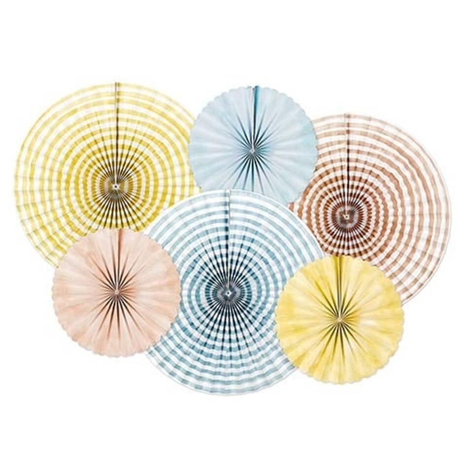 image 1 of Colourful Paper Fan Hanging Decorations - Pack of 6