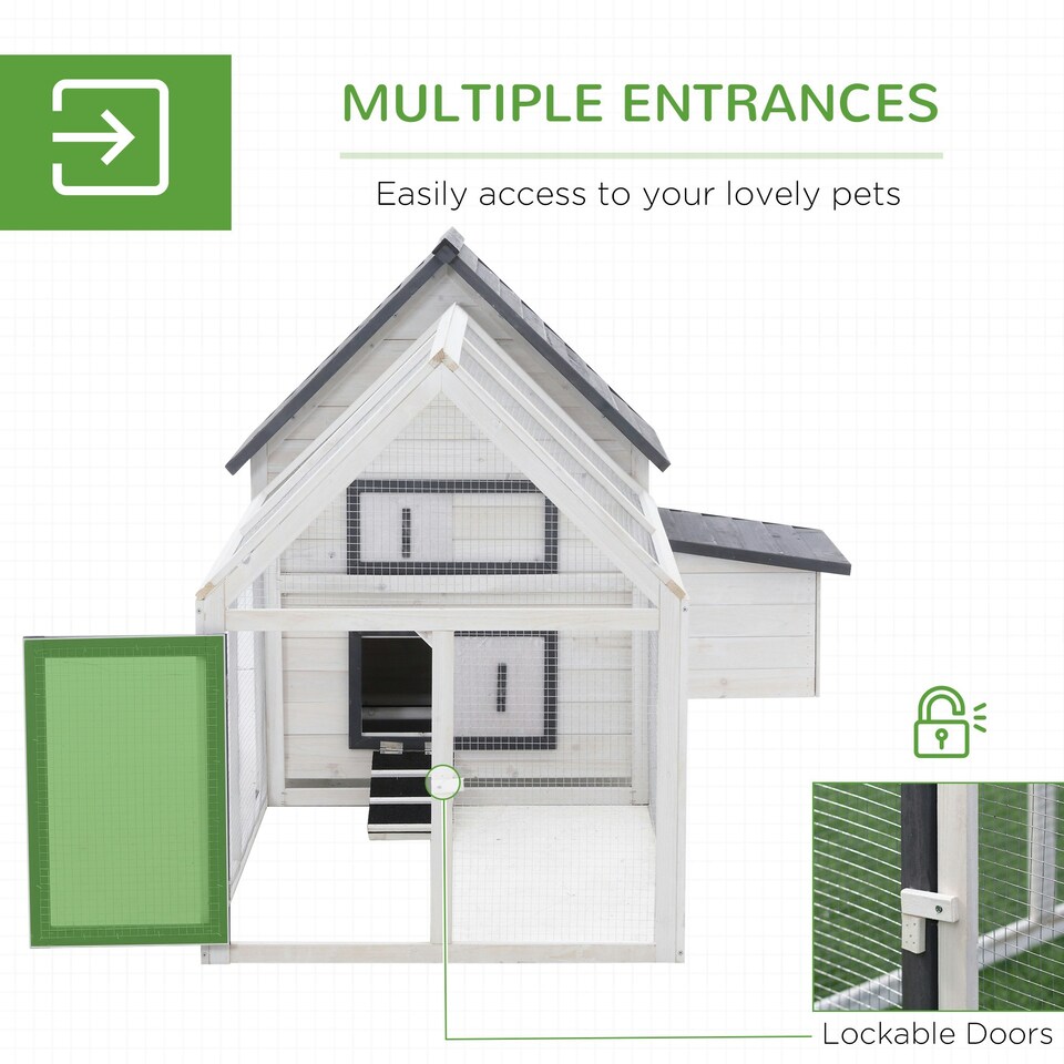 image 1 of PawHut Wooden Chicken Coop Hen House Enclosure Garden with Ramp Run Nesting Box