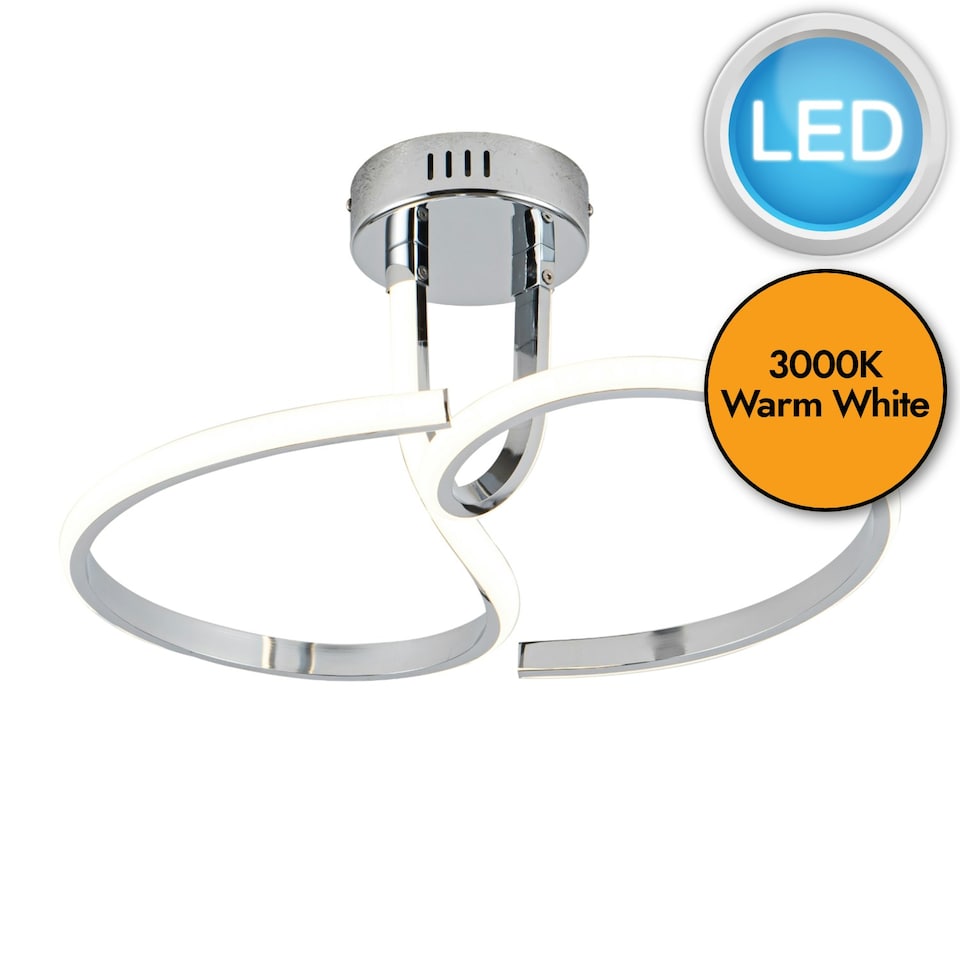 image 1 of First Choice Lighting Polished Chrome LED Curve Flush Ceiling Light Chrome | White