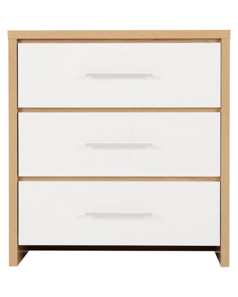 image 1 of Seville 3 Drawer Chest - L39 x W80 x H86 cm - White High Gloss/Light Oak Effect Veneer