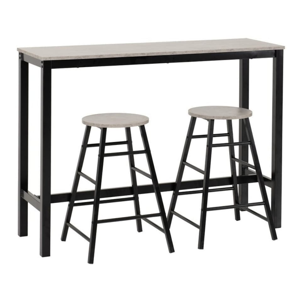 image 1 of Athens Breakfast Bar Set - Concrete Effect/Black | Grey | 3