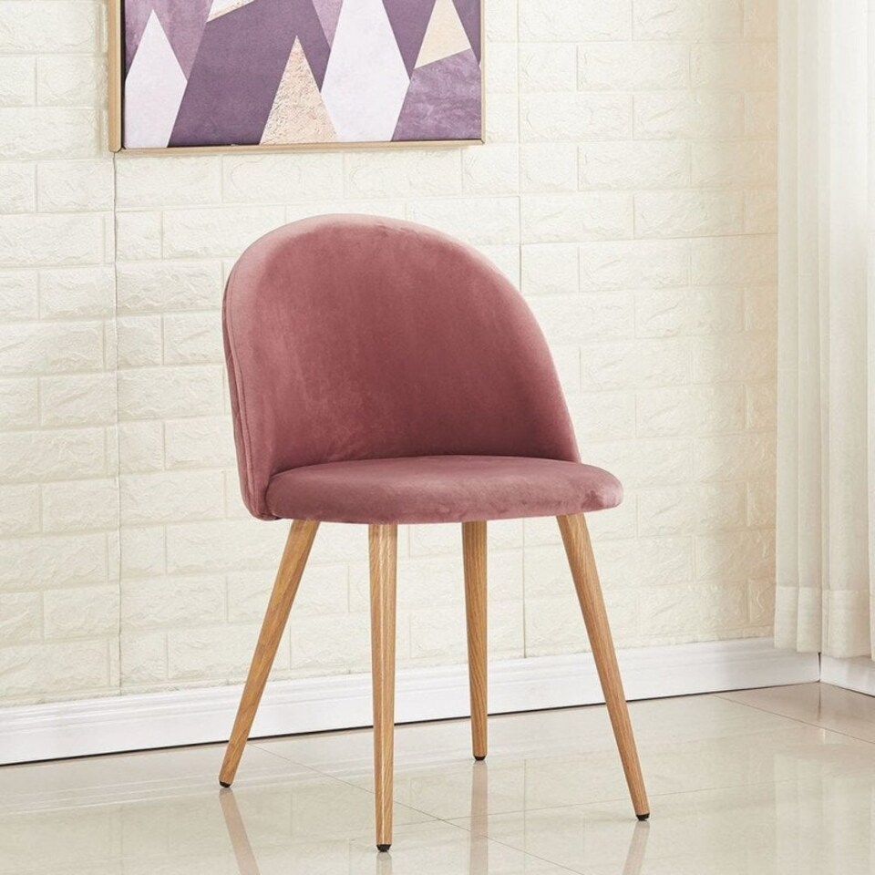 image 1 of Set of 6 Lucia Ergonomic Velvet Dining Chairs with Wooden Legs, Modern Upholstered Accent Chair Red | Rose