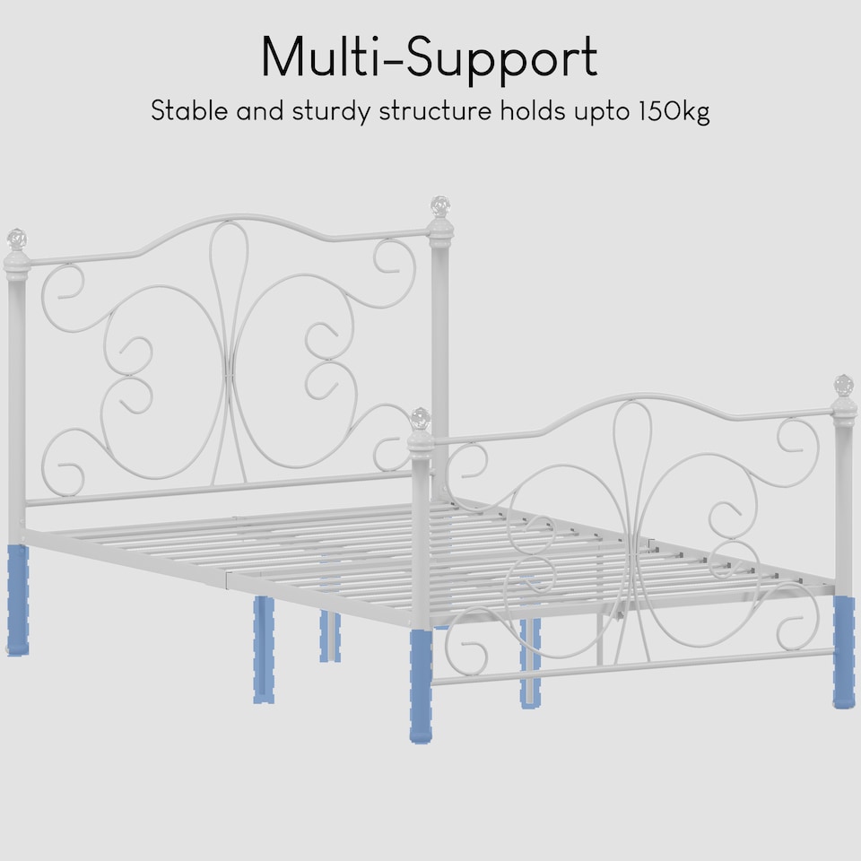 image 1 of Vida Designs Chicago 5ft King Size Metal Frame Crystal Finials, White, 150 x 200cm