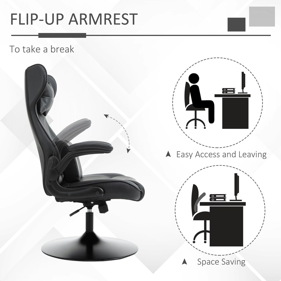 image 1 of Vinsetto Gaming Chair Home Office Chair w/ Swivel Pedestal Base Lumbar Support